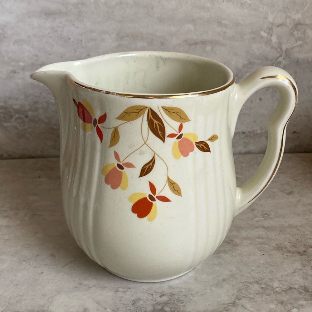 Hall’s Vintage Superior Ceramic  Autumn Leaves 6" Pitcher, Jug , Vase. Gold Trim